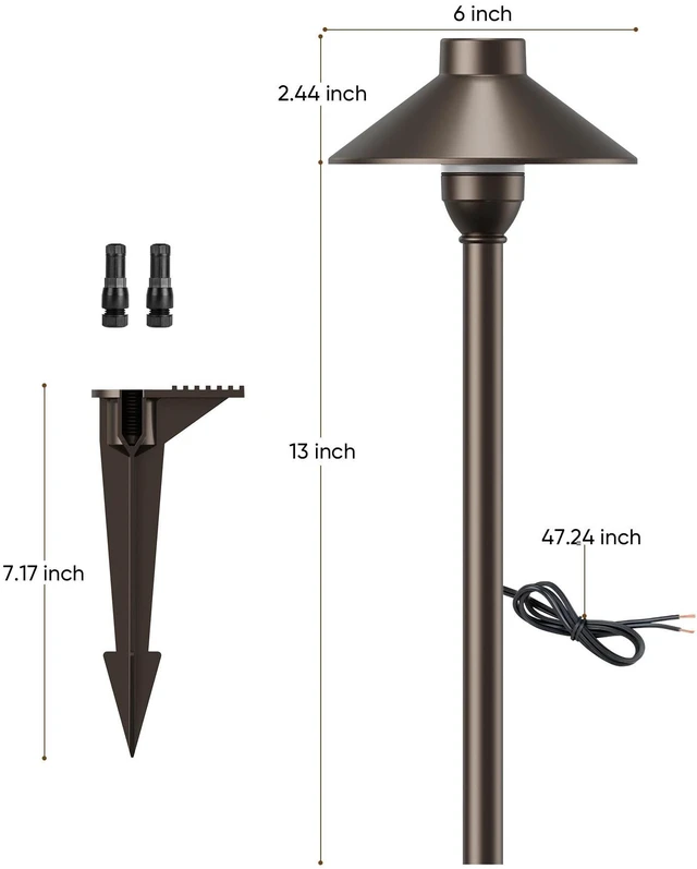 Alt view image 7 of 7 - Low Voltage Landscape Lighting 6-Pack, Aluminum 12V Pathway Lights with G4 Bulbs, Waterproof Oil Rubbed Bronze Color Wired Path Lights with Connectors for Walkway Yard Garden
