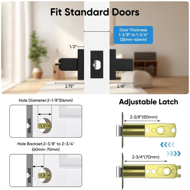 Alt view image 5 of 7 - Exterior Door Handles, Black Door Handle, 6Pack Heavy Duty Zinc Door Lever Door Lock with Key (Different Keys) for Bedroom, Bathroom, Front Door, Reversible Door Handle Lock, Easy Install