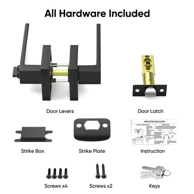 Alt view image 7 of 7 - Exterior Door Handles, Black Door Handle, 6Pack Heavy Duty Zinc Door Lever Door Lock with Key (Different Keys) for Bedroom, Bathroom, Front Door, Reversible Door Handle Lock, Easy Install