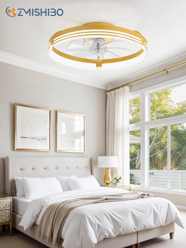 Alt view image 7 of 7 - Low Profile Ceiling Fans with Lights and Remote, 20" Gold 3000K-6000K Dimmable Fandelier LED, Flush Mount, 6 Wind Speeds, Reversible, Timer, Bedroom, Living Room, Kitchen, Kids Room