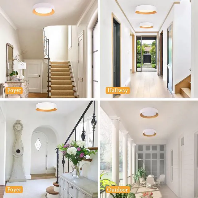 Alt view image 6 of 7 - 16.5" Flush Mount Ceiling Light,White with Gold Interior 30W LED ceiling light with 3000K warm white glow,ideal for hallway,closets,bedroom and entryway