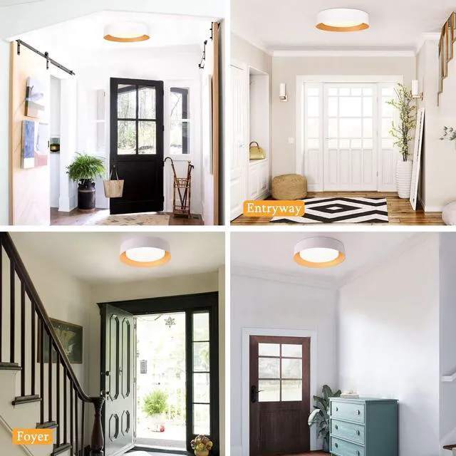 Alt view image 7 of 7 - 16.5" Flush Mount Ceiling Light,White with Gold Interior 30W LED ceiling light with 3000K warm white glow,ideal for hallway,closets,bedroom and entryway
