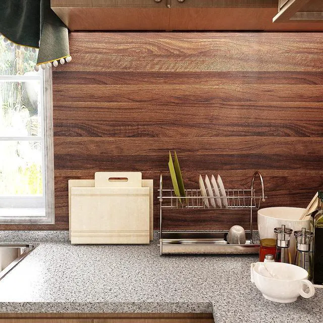 Alt view image 5 of 7 - 30x400 Inch Walnut Wood Contact Paper Countertop Contact Paper Peel and Stick Woodgrain Wallpaper Butcher Block Countertops Vinyl Warp Waterproof Wood Wallpaper Removable Counter Top Vinyl