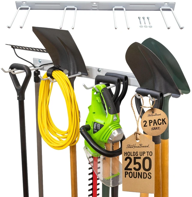 Main image of Garage Tool Organizer, 72 in, Holds 500 lb, 2 Pack Garden Tool Rack Wall Mount, Garden Tool Organizer, Shovel Wall Mount, Rubber Coated Hooks