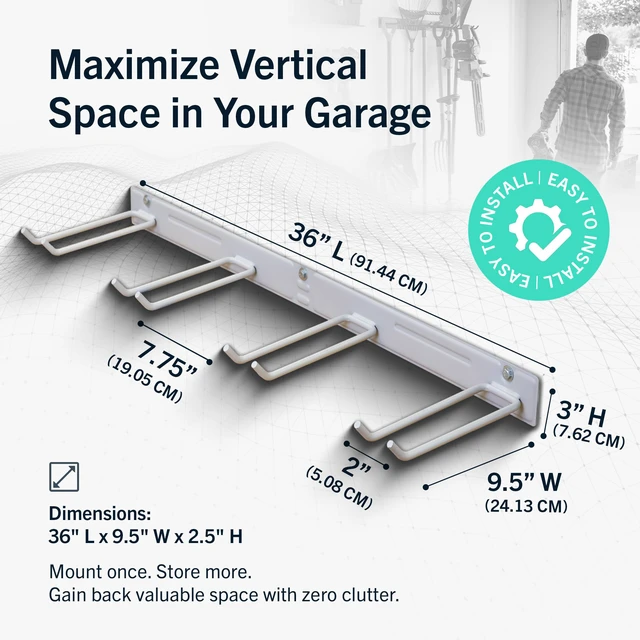 Alt view image 2 of 7 - Garage Tool Organizer, 72 in, Holds 500 lb, 2 Pack Garden Tool Rack Wall Mount, Garden Tool Organizer, Shovel Wall Mount, Rubber Coated Hooks