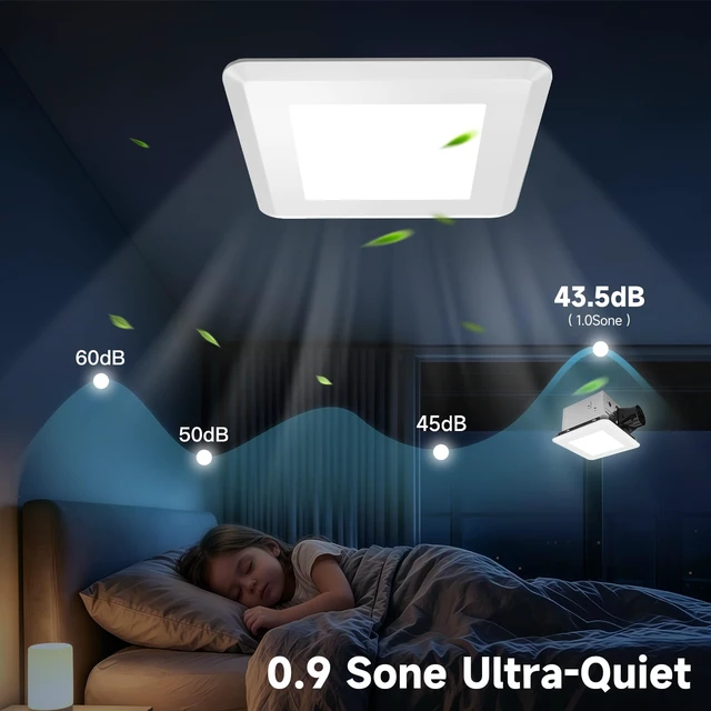 Alt view image 5 of 7 - 100 CFM Ultra Quiet Bathroom Exhaust Fan with Light,0.9 Sones,5CCT Dimmable,Ceiling Opening 9.6'' x 9.6'',1000LM Ceiling Mount Bathroom Fan,Bathroom Vent Fan with Light,ETL & FCC