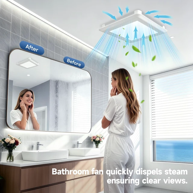 Alt view image 6 of 7 - 100 CFM Ultra Quiet Bathroom Exhaust Fan with Light,0.9 Sones,5CCT Dimmable,Ceiling Opening 9.6'' x 9.6'',1000LM Ceiling Mount Bathroom Fan,Bathroom Vent Fan with Light,ETL & FCC