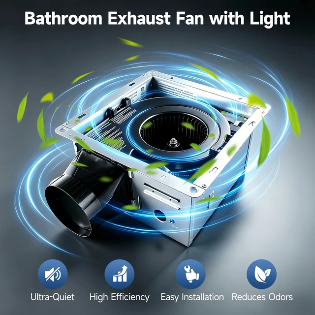 Alt view image 7 of 7 - 100 CFM Ultra Quiet Bathroom Exhaust Fan with Light,0.9 Sones,5CCT Dimmable,Ceiling Opening 9.6'' x 9.6'',1000LM Ceiling Mount Bathroom Fan,Bathroom Vent Fan with Light,ETL & FCC