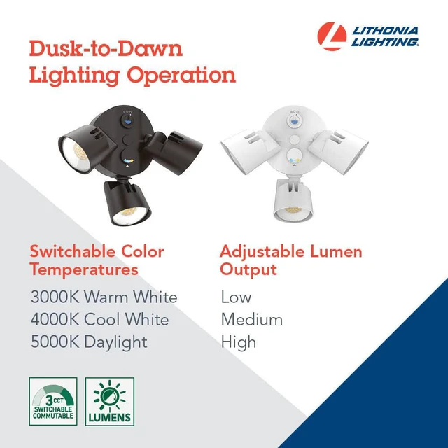 Alt view image 3 of 4 - HomeGuard 3-Light LED Outdoor Flood Lights, Dusk to Dawn Dark Bronze Outdoor LED Lights, Adjustable Lumens, Selectable Color, Round Heads (HGX LED 3RH ALO SWW2 120 PE DDB)