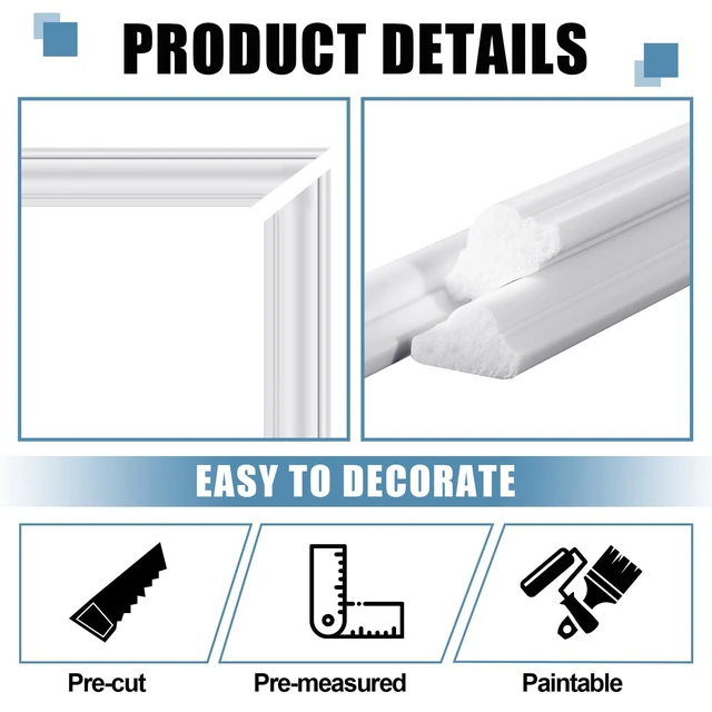 Alt view image 5 of 5 - 3set Peel and Stick Wall Molding Kit 3D Premade, 24x96in+48x96in Accent Wall Moulding Kit, Wainscoting Panel, for Interior Decor, Ready to Assemble, Peel and Stick, Wainscoting Accent Panel