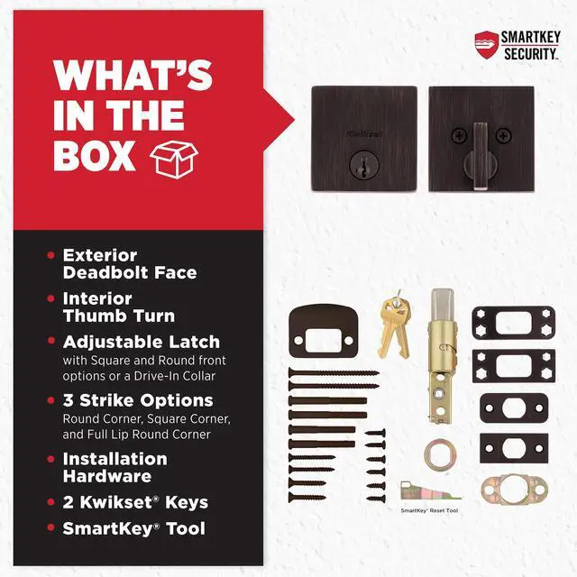 Alt view image 5 of 7 - Downtown Deadbolt Lock, Venetian Bronze Square Exterior Keyed Front Entry Door, Pick Resistant SmartKey Rekey Security, Single Cylinder Dead Bolt, with Microban Protection
