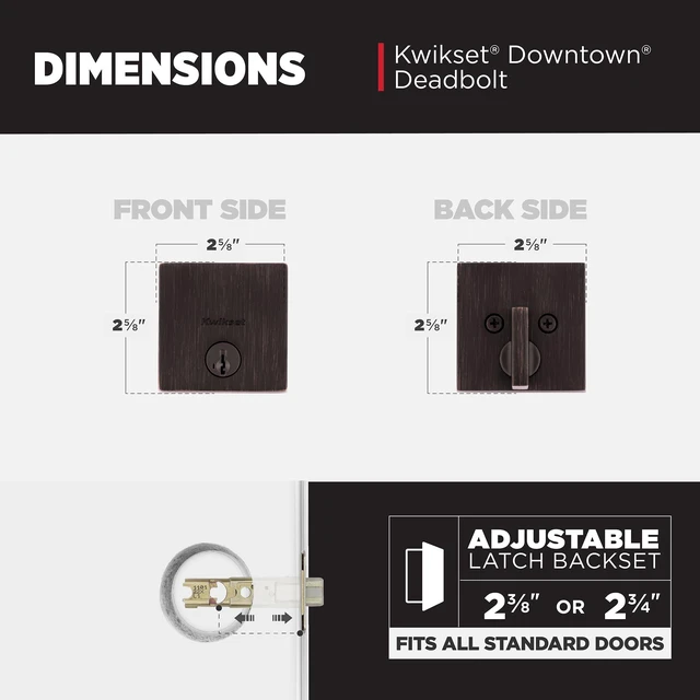 Alt view image 6 of 7 - Downtown Deadbolt Lock, Venetian Bronze Square Exterior Keyed Front Entry Door, Pick Resistant SmartKey Rekey Security, Single Cylinder Dead Bolt, with Microban Protection