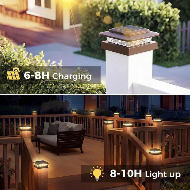Alt view image 5 of 7 - 4x4 Solar Post Cap Lights Outdoor 16Pack- 3 Color Temperatures&2 Level Brightness, IP65 Waterproof, 16 LED Fence Deck Post Light Solar Powered Only for 4×4/3.5×3.5 Wood/Vinyl Posts(Brown)
