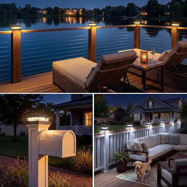 Alt view image 6 of 7 - 4x4 Solar Post Cap Lights Outdoor 16Pack- 3 Color Temperatures&2 Level Brightness, IP65 Waterproof, 16 LED Fence Deck Post Light Solar Powered Only for 4×4/3.5×3.5 Wood/Vinyl Posts(Brown)