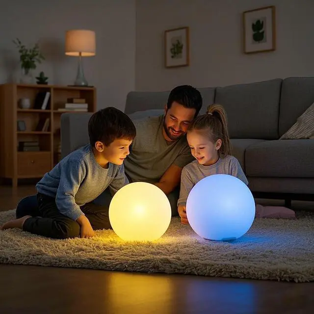 Alt view image 2 of 7 - Rechargeable LED Ball Light 12", RGB Color-Changing Globe Orb Lamp Dimmable Sphere Nightlight with Remote, Relax Mood Lighting for Home Kids Room Bedroom Bar Table Patio Pool Party Decoration