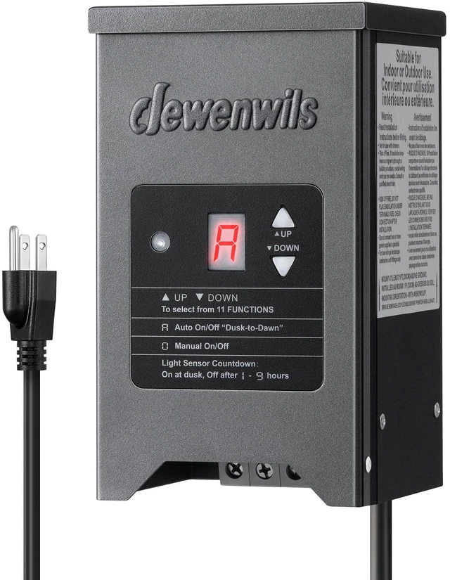 Main image of 150W Low Voltage Landscape Lighting Transformer 120V to 12/15V AC, Metal Shield, Photocell & Timer, Weatherproof Landscape Lighting Transformer for Outdoor Lighting