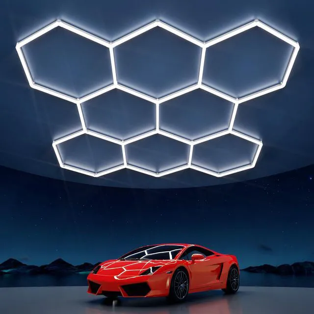 Main image of Hexagon Garage Lights: 245W 35 Pack 8 Grids LED Garage Lights - Easy Install 6500K Super Bright Honeycomb Light for Warehouse, Car Detailing Shop, Exhibition Hall, Gym