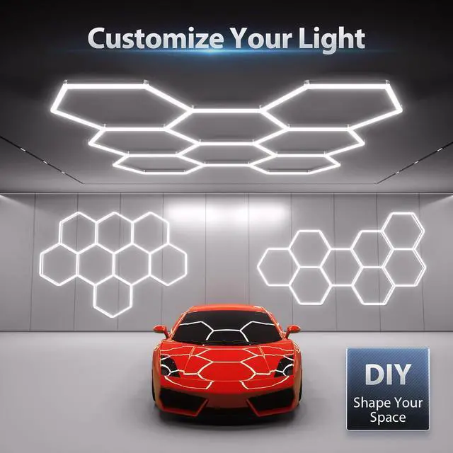 Alt view image 3 of 7 - Hexagon Garage Lights: 245W 35 Pack 8 Grids LED Garage Lights - Easy Install 6500K Super Bright Honeycomb Light for Warehouse, Car Detailing Shop, Exhibition Hall, Gym