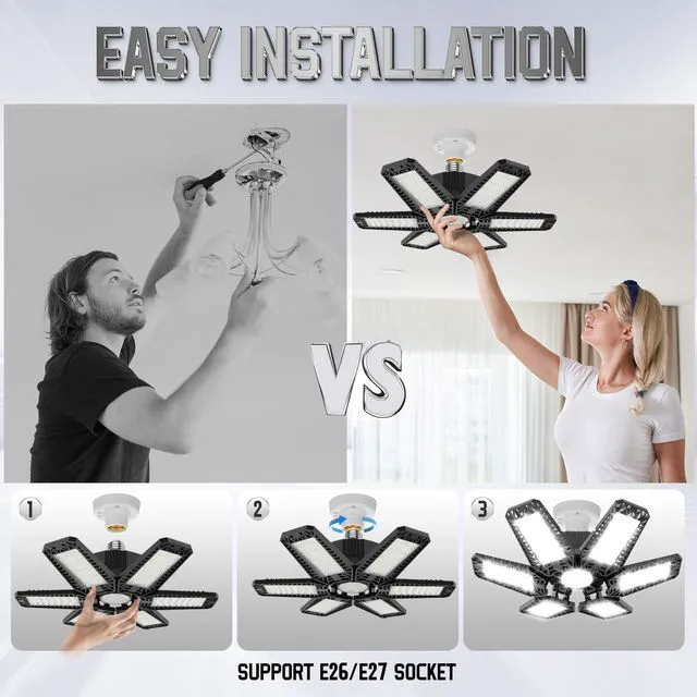 Alt view image 2 of 7 - Garage Lights 8 Pack 160W, 16000LM LED Garage Lights with 6+1 Deformable Panels 6500K Screw in LED Shop Lighting for Workshop, Basement Support E26/E27