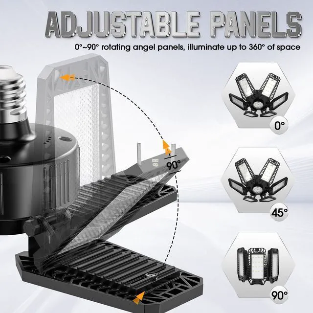 Alt view image 3 of 7 - Garage Lights 8 Pack 160W, 16000LM LED Garage Lights with 6+1 Deformable Panels 6500K Screw in LED Shop Lighting for Workshop, Basement Support E26/E27
