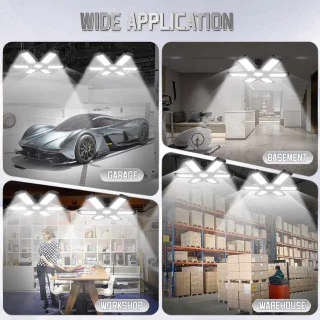 Alt view image 5 of 7 - Garage Lights 8 Pack 160W, 16000LM LED Garage Lights with 6+1 Deformable Panels 6500K Screw in LED Shop Lighting for Workshop, Basement Support E26/E27
