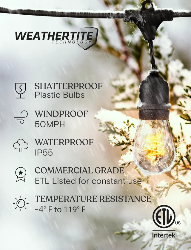 Alt view image 2 of 7 - Ambience Pro - Waterproof LED Outdoor String Lights - 15 Bulbs, Dimmable 2W Vintage Spiral Edison Bulbs - 48 Ft Commercial Grade Patio Lights Cafe Ambience in Your Backyard