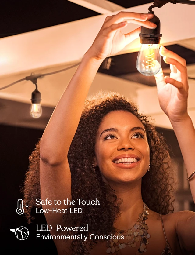 Alt view image 5 of 7 - Ambience Pro - Waterproof LED Outdoor String Lights - 15 Bulbs, Dimmable 2W Vintage Spiral Edison Bulbs - 48 Ft Commercial Grade Patio Lights Cafe Ambience in Your Backyard