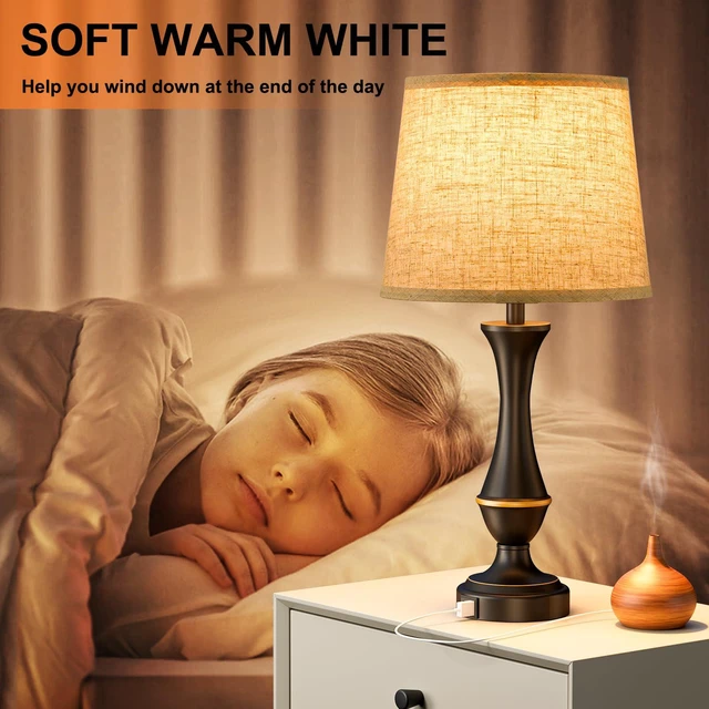 Alt view image 6 of 7 - Touch Lamps for Nightstand, 3 Way Dimmable Lamps for Bedroom with USB C+A | Touch Control, USB C+A Charging Ports, Table Lamps for Living Room, Night Stands, Bedside, Bedroom, Bulb Included, Black
