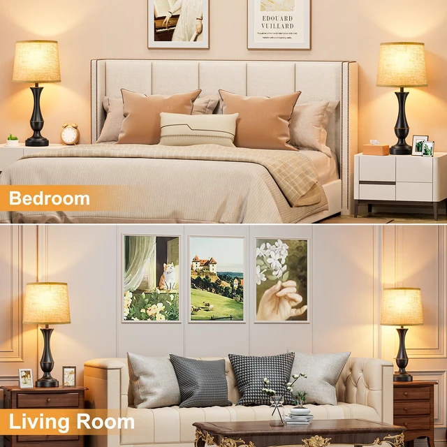 Alt view image 7 of 7 - Touch Lamps for Nightstand, 3 Way Dimmable Lamps for Bedroom with USB C+A Touch Control, USB C+A Charging Ports, Table Lamps for Living Room, Night Stands, Bedside, Bedroom, Bulb Included, Black