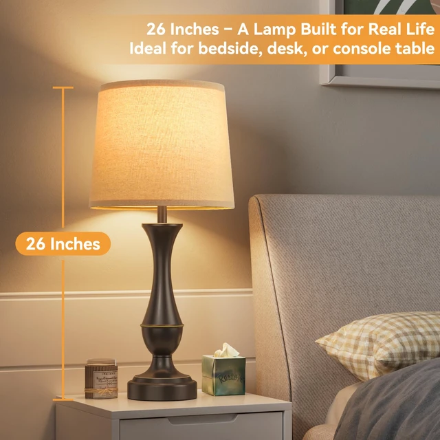 Alt view image 2 of 7 - Touch Lamps for Nightstand, 3 Way Dimmable Lamps for Bedroom with USB C+A Touch Control, USB C+A Charging Ports, Table Lamps for Living Room, Night Stands, Bedside, Bedroom, Bulb Included, Brown