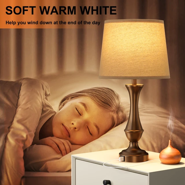 Alt view image 4 of 7 - Touch Lamps for Nightstand, 3 Way Dimmable Lamps for Bedroom with USB C+A Touch Control, USB C+A Charging Ports, Table Lamps for Living Room, Night Stands, Bedside, Bedroom, Bulb Included, Brown