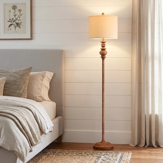 Alt view image 7 of 7 - 64.25" Farmhouse Floor Lamp with Remote, Dimmable Floor Lamp with Adjustable Color Temperatures, Tall Rustic Standing Lamp for Living Room Corner, Bedroom & Nursery, 9W Bulb Included,Brown