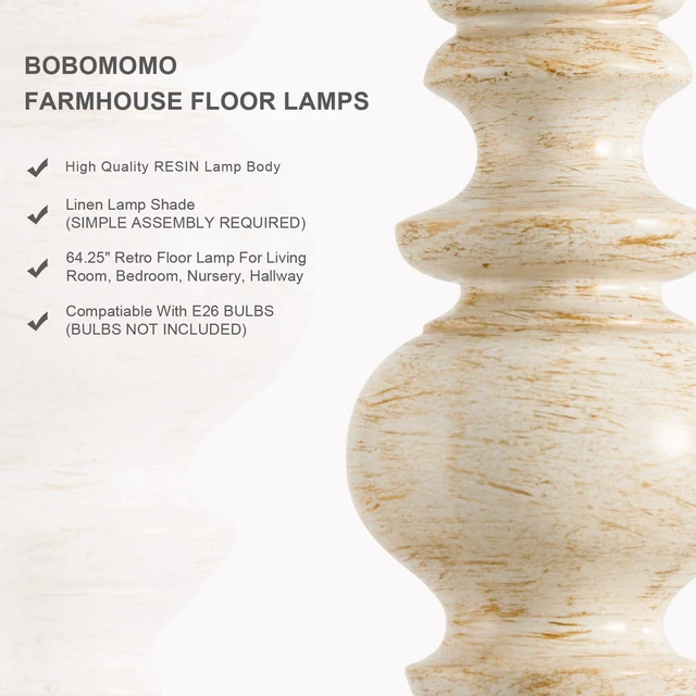 Alt view image 4 of 7 - 64.25" Farmhouse Floor Lamp with Remote, Dimmable Floor Lamp with Adjustable Color Temperatures, Antique White Floor Lamp with Gold Accents for Living Room Corner, Bedroom, 9W Bulb Included