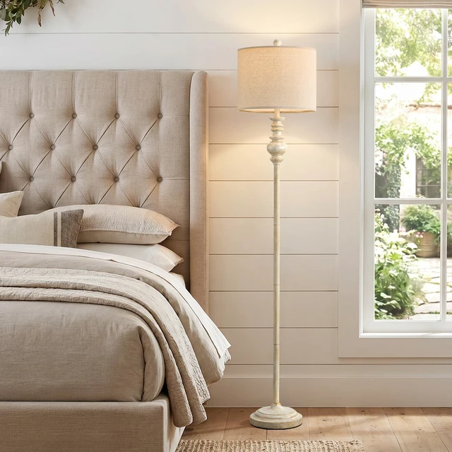 Alt view image 6 of 7 - 64.25" Farmhouse Floor Lamp with Remote, Dimmable Floor Lamp with Adjustable Color Temperatures, Antique White Floor Lamp with Gold Accents for Living Room Corner, Bedroom, 9W Bulb Included