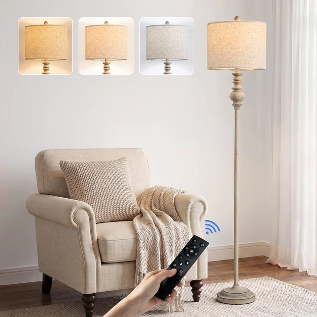 Main image of 64.25" Farmhouse Floor Lamp with Remote, Dimmable Floor Lamp with Adjustable Color Temperatures, Antique Gray Standing Floor Lamp for Living Room Corner, Bedroom & Nursery, 9W Bulb Included