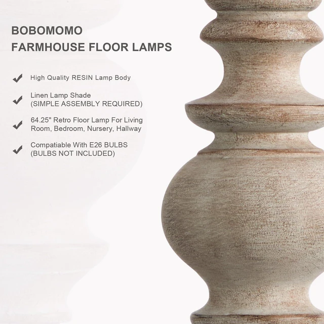 Alt view image 2 of 7 - 64.25" Farmhouse Floor Lamp with Remote, Dimmable Floor Lamp with Adjustable Color Temperatures, Antique Gray Standing Floor Lamp for Living Room Corner, Bedroom & Nursery, 9W Bulb Included