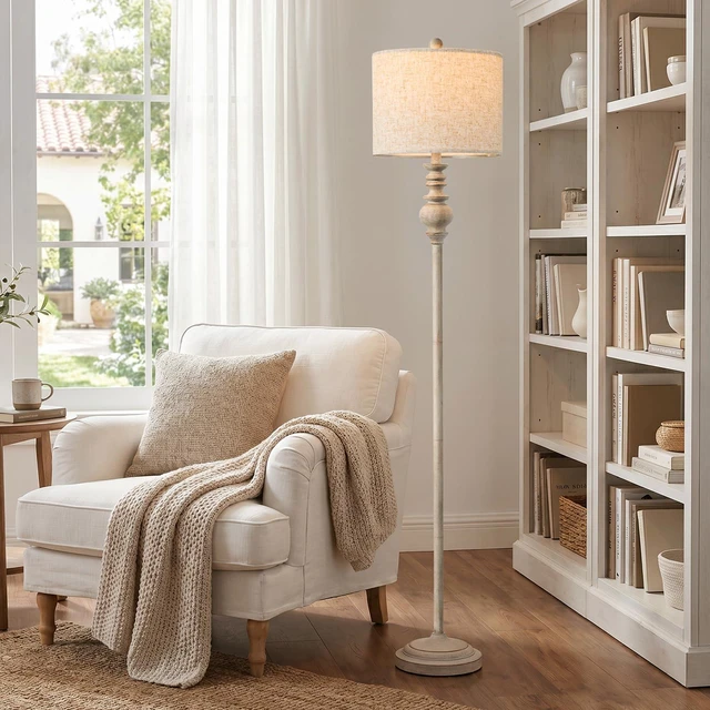 Alt view image 6 of 7 - 64.25" Farmhouse Floor Lamp with Remote, Dimmable Floor Lamp with Adjustable Color Temperatures, Antique Gray Standing Floor Lamp for Living Room Corner, Bedroom & Nursery, 9W Bulb Included