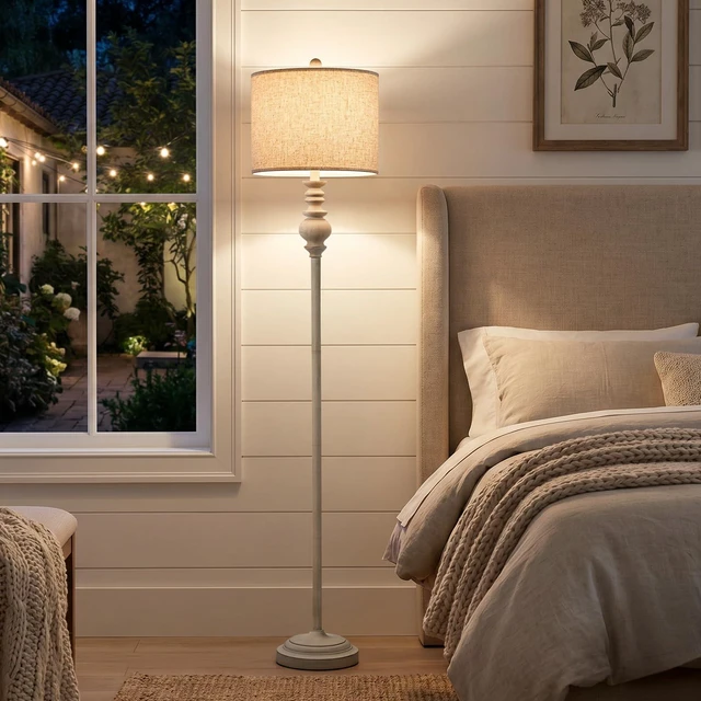 Alt view image 7 of 7 - 64.25" Farmhouse Floor Lamp with Remote, Dimmable Floor Lamp with Adjustable Color Temperatures, Antique Gray Standing Floor Lamp for Living Room Corner, Bedroom & Nursery, 9W Bulb Included