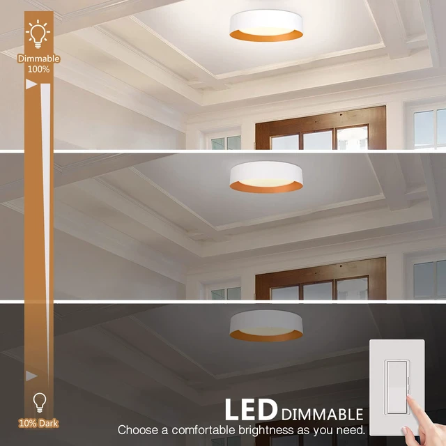 Alt view image 5 of 7 - 16.5" Flush Mount Ceiling Light,White with Gold Interior 30W LED ceiling light with 3000K warm white glow,ideal for hallway,closets,bedroom and entryway
