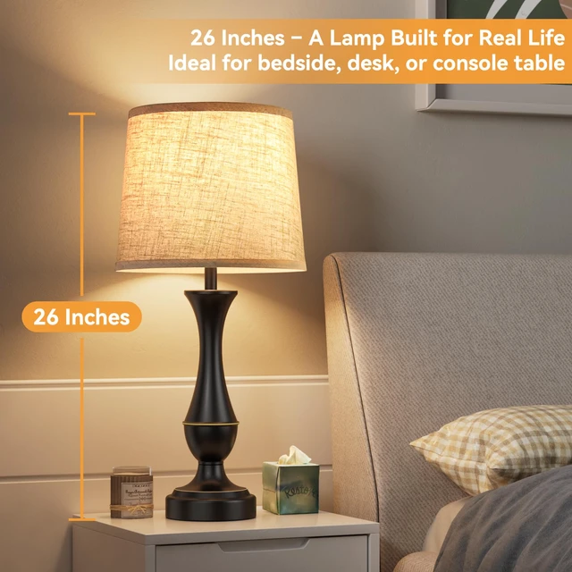 Alt view image 2 of 7 - Touch Lamps for Nightstand, 3 Way Dimmable Lamps for Bedroom with USB C+A Touch Control, USB C+A Charging Ports, Table Lamps for Living Room, Night Stands, Bedside, Bedroom, Bulb Included, Black