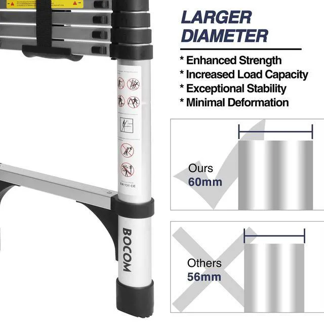Alt view image 2 of 7 - 8.5 FT Aluminum Telescoping Ladder, Lightweight Multi-Purpose Collapsible Extension with 2 Triangle Stabilizers, Heavy Duty 330 lbs Max Capacity, Ideal for Home, RV, and Outdoor Work Silver