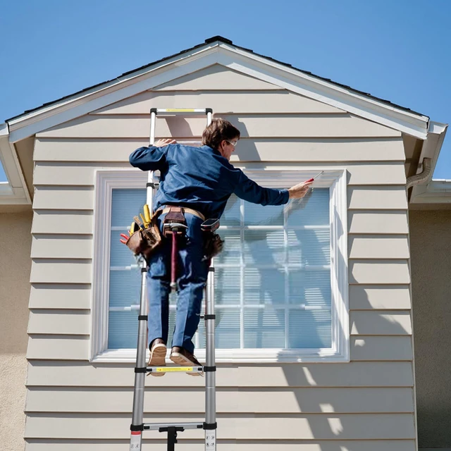 Alt view image 7 of 7 - 8.5 FT Aluminum Telescoping Ladder, Lightweight Multi-Purpose Collapsible Extension with 2 Triangle Stabilizers, Heavy Duty 330 lbs Max Capacity, Ideal for Home, RV, and Outdoor Work Silver