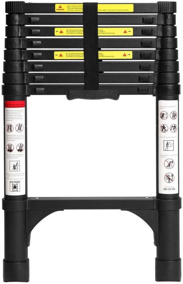 Main image of 8.5 FT Aluminum Telescoping Ladder, Lightweight Multi-Purpose Collapsible Extension with 2 Triangle Stabilizers, Heavy Duty 330 lbs Max Capacity, Ideal for Home, RV, and Outdoor Work Black