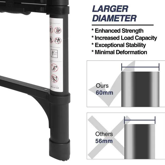 Alt view image 2 of 7 - 8.5 FT Aluminum Telescoping Ladder, Lightweight Multi-Purpose Collapsible Extension with 2 Triangle Stabilizers, Heavy Duty 330 lbs Max Capacity, Ideal for Home, RV, and Outdoor Work Black