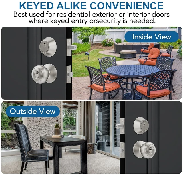 Alt view image 2 of 7 - 6 Set All Keyed Same Entry Door Knobs and Single Cylinder Deadbolt Combo Set for Entrance and Front Door, Keyed Alike Exterior Door Lock Set with Keys, Satin Nickel Deadbolt Lock and Door Knob Set