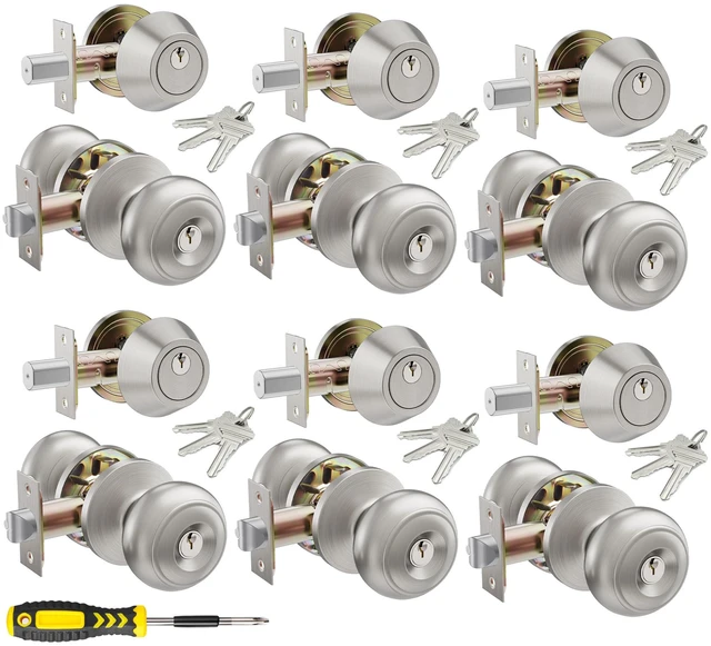 Main image of 6 Set All Keyed Same Entry Door Knobs and Single Cylinder Deadbolt Combo Set for Entrance and Front Door, Keyed Alike Exterior Door Lock Set with Keys, Satin Nickel Deadbolt Lock and Door Knob Set
