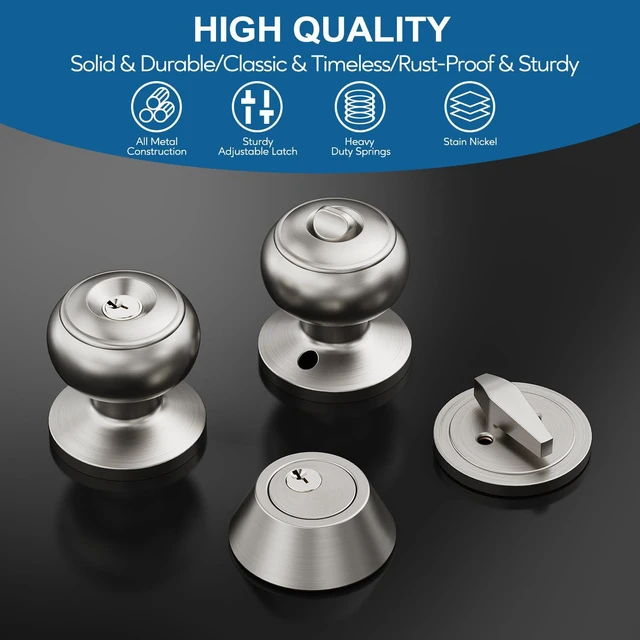 Alt view image 4 of 7 - 6 Set All Keyed Same Entry Door Knobs and Single Cylinder Deadbolt Combo Set for Entrance and Front Door, Keyed Alike Exterior Door Lock Set with Keys, Satin Nickel Deadbolt Lock and Door Knob Set