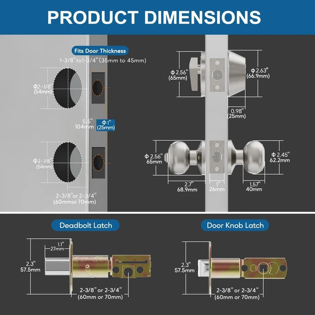 Alt view image 5 of 7 - 6 Set All Keyed Same Entry Door Knobs and Single Cylinder Deadbolt Combo Set for Entrance and Front Door, Keyed Alike Exterior Door Lock Set with Keys, Satin Nickel Deadbolt Lock and Door Knob Set