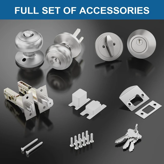 Alt view image 6 of 7 - 6 Set All Keyed Same Entry Door Knobs and Single Cylinder Deadbolt Combo Set for Entrance and Front Door, Keyed Alike Exterior Door Lock Set with Keys, Satin Nickel Deadbolt Lock and Door Knob Set