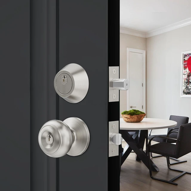 Alt view image 7 of 7 - 6 Set All Keyed Same Entry Door Knobs and Single Cylinder Deadbolt Combo Set for Entrance and Front Door, Keyed Alike Exterior Door Lock Set with Keys, Satin Nickel Deadbolt Lock and Door Knob Set